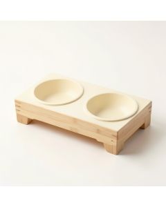 Clay Crossing Pet Feeding Stand With Two Plain Empty Bowls - Cream (synthetic illustration; no displayed measurements)