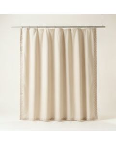 Ash Dell Shower Curtain Hanging Flat From A Plain Rod - Beige (synthetic illustration; no displayed measurements)