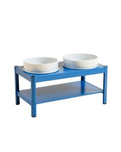 Summit Edge Pet Feeding Stand With Two Plain Empty Bowls - Blue