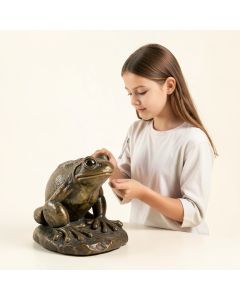 Girl Looking At A Frog Statue (synthetic illustration; no displayed measurements)