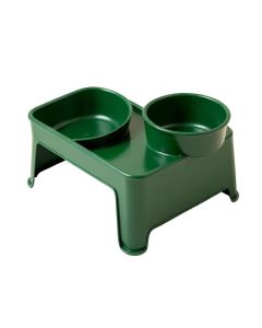 Ash Bridge Pet Feeding Stand With Two Plain Empty Bowls - Green (synthetic illustration; no displayed measurements)