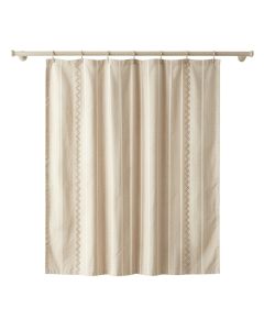 Hill Dell Shower Curtain Hanging Flat From A Plain Rod - Beige