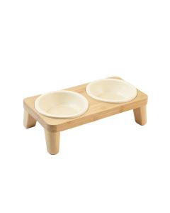 Oak Dell Pet Feeding Stand With Two Plain Empty Bowls - Ivory