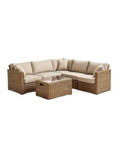Amoz Patio 5 Piece Rattan Sectional Seating Group With Cushions (synthetic illustration; no displayed measurements)