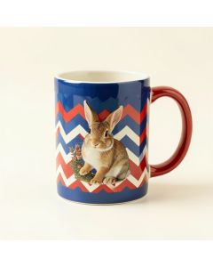 Smyth Image Of Peter Rabbit Scene On Chevron Stripes Coffee Mug (synthetic illustration; no displayed measurements)