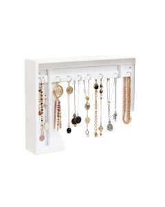 White Jewelry Organizer With Removable Bracelet Rod From Wooden Wall Mounted Holder