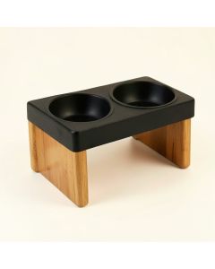 Oak Bridge Pet Feeding Stand With Two Plain Empty Bowls - Black (synthetic illustration; no displayed measurements)