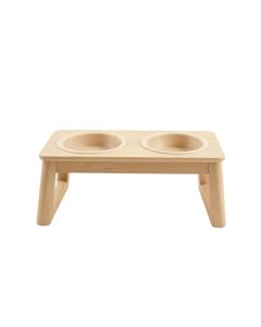 Pine Bridge Pet Feeding Stand With Two Plain Empty Bowls - Beige