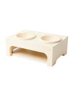 Moss Crest Pet Feeding Stand With Two Plain Empty Bowls - Cream