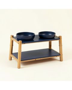 Reed Crest Pet Feeding Stand With Two Plain Empty Bowls - Navy (synthetic illustration; no displayed measurements)