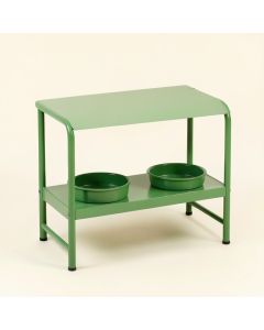Oak Edge Pet Feeding Stand With Two Plain Empty Bowls - Green (synthetic illustration; no displayed measurements)