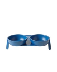Cedar Dell Pet Feeding Stand With Two Plain Empty Bowls - Blue