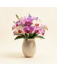 Cattleya Cube Orchid Floral Arrangement In Vase (synthetic illustration; no displayed measurements)