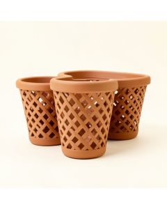 Caren 3-Piece Lattice Basket Terracotta Pot Planter Set (synthetic illustration; no displayed measurements)