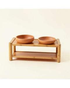 Cliff Field Pet Feeding Stand With Two Plain Empty Bowls - Terracotta (synthetic illustration; no displayed measurements)