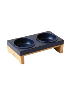 Oak Crest Pet Feeding Stand With Two Plain Empty Bowls - Navy (synthetic illustration; no displayed measurements)