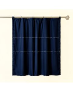 Stone Edge Shower Curtain Hanging Flat From A Plain Rod - Navy (synthetic illustration; no displayed measurements)