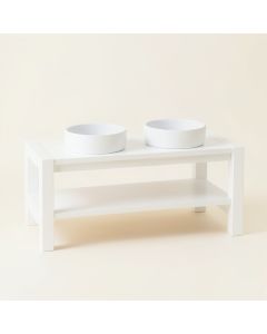 Birch Brook Pet Feeding Stand With Two Plain Empty Bowls - White (synthetic illustration; no displayed measurements)