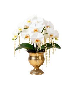 Real Touch White Silk Phalaenopsis Orchids And Leaves With String Of Pearls