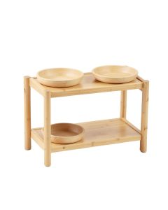 Glen Edge Pet Feeding Stand With Two Plain Empty Bowls - Beige