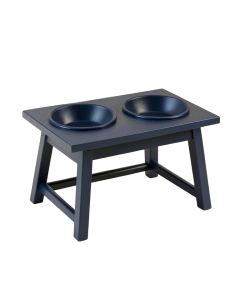 Maple Crest Pet Feeding Stand With Two Plain Empty Bowls - Navy (synthetic illustration; no displayed measurements)