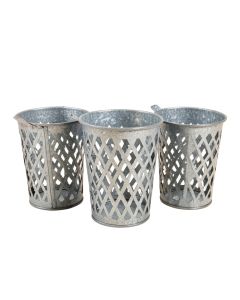 Galvanized Metal Basket Planters Lattice Look Set Of 3 (synthetic illustration; no displayed measurements)