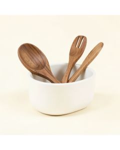 Ayesha Collection Parawood Cooking Tool And Ceramic Crock Set , 4-Piece (synthetic illustration; no displayed measurements)