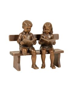 Boy And Girl Reading Books On Bench Bronze Statue - Size : 48 '' L X 29 '' W X 39 '' H .