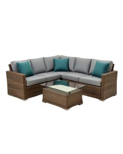 Newagen 4-Piece Outdoor Furniture Set Mottlewood Brown Wicker Sofa W Warm Gray Cushions