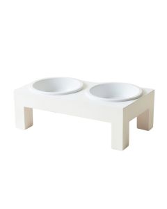 Glen Bend Pet Feeding Stand With Two Plain Empty Bowls - White
