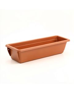 Reed Bridge Empty Railing Planter With Integral Brackets - Terracotta (synthetic illustration; no displayed measurements)