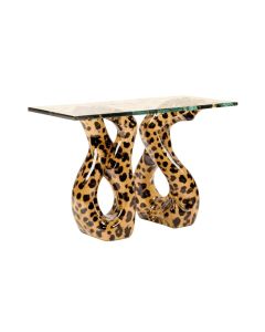 Kristopher Royal Cheetahs Sculptural Glass Topped Console Table