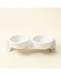 Slate Bluff Pet Feeding Stand With Two Plain Empty Bowls - White (synthetic illustration; no displayed measurements)