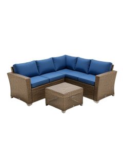Winston Porter 3Pcs Outdoor Rattan Conversation Set Patio Furniture Set W/ Blue Cushions
