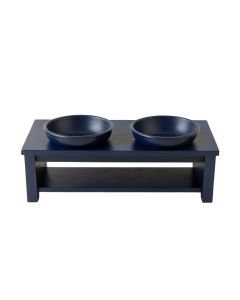 Heath Field Pet Feeding Stand With Two Plain Empty Bowls - Navy