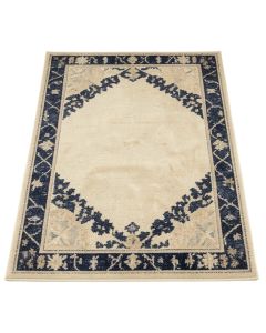Khoe Century Home Good Ivory/Navy Blue/Beige Area Rug
