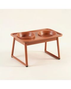 Lake Brook Pet Feeding Stand With Two Plain Empty Bowls - Terracotta (synthetic illustration; no displayed measurements)