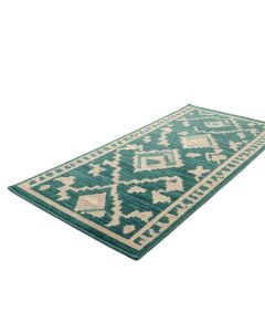 Rotz Geometric Hand Hooked Teal/Beige Indoor / Outdoor Area Rug (synthetic illustration; no displayed measurements)