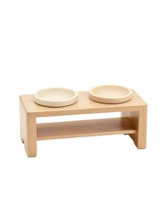 Linden Bridge Pet Feeding Stand With Two Plain Empty Bowls - Beige