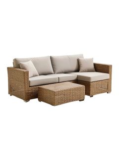 3 Piece Rattan Sofa Seating Group With Cushions