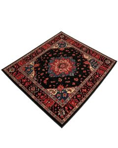 Swiney Oriental Machine Made Power Loom Wool/Polyester Black/Blue/Red Area Rug
