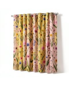 Germinating Plants Wildflowers Twigs Sprouts Buds Lively Rustic Patio Print Kitchen Curtain (synthetic illustration; no displayed measurements)