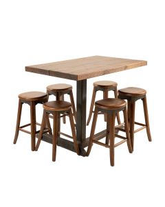 5 Piece Counter Height Dining Table Set , Industrial Style Bar Pub Table With 4 Bar Stools