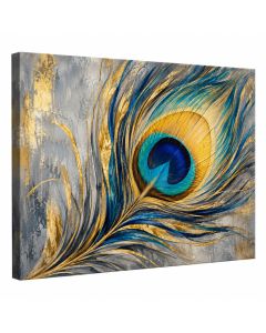 Golden Blue Peacock Feather Ii - Print On Canvas