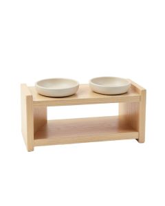 Summit Canyon Pet Feeding Stand With Two Plain Empty Bowls - Beige