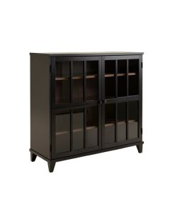Wood Accent Sideboard Buffet Serving Storage Cabinet With 4 Framed Glass Doors