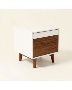 Revis Mid-Century Modern Two-Tone White And Walnut Finished 1 - Drawer Wood End Table (synthetic illustration; no displayed measurements)