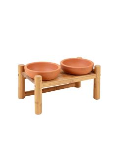 Juniper Crossing Pet Feeding Stand With Two Plain Empty Bowls - Terracotta (synthetic illustration; no displayed measurements)