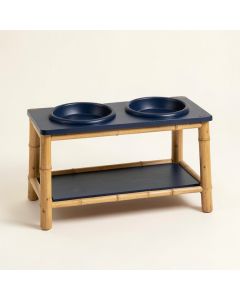 Stone Edge Pet Feeding Stand With Two Plain Empty Bowls - Navy (synthetic illustration; no displayed measurements)