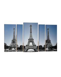 Black And White View Of Paris Eiffel Tower 5 Piece Wall Art On Wrapped Canvas Set